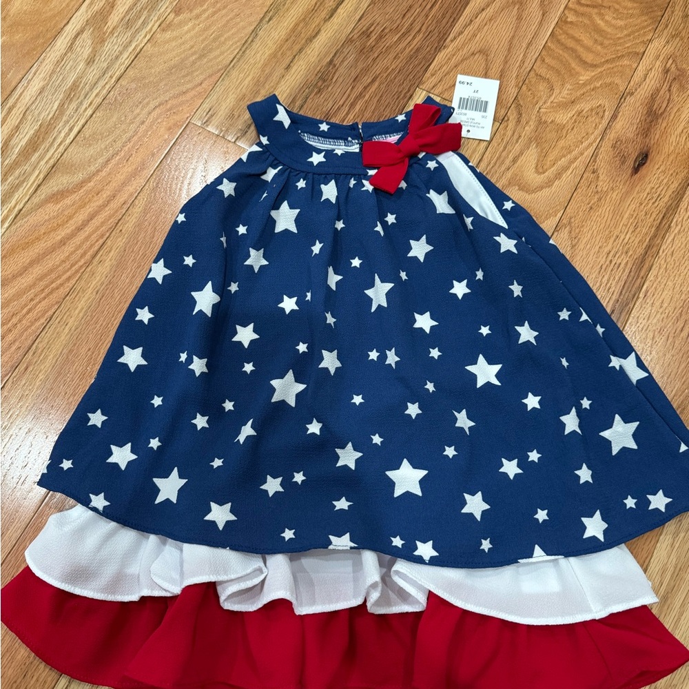 Starry Blue Dress with Red Bow